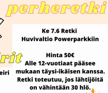 Perheretki Powerparkkiin ke 7.6. hinta 50 €