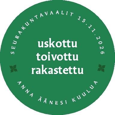 Vihreä ympyrä logo, jossa sisällä teksti: uskottu, toivottu, rakastettu